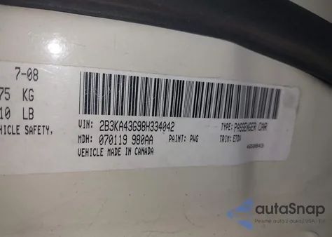 2008 Dodge Charger from USA, damaged, VIN 2B3KA43G98H334042